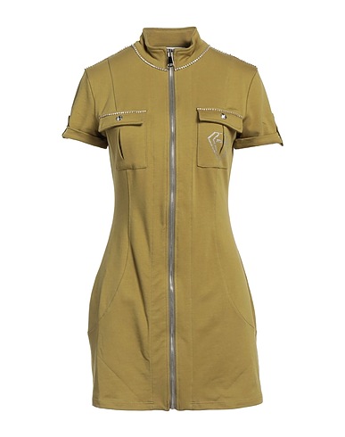 MET JEANS Short dress Military green 95% Cotton, 5% Elastane