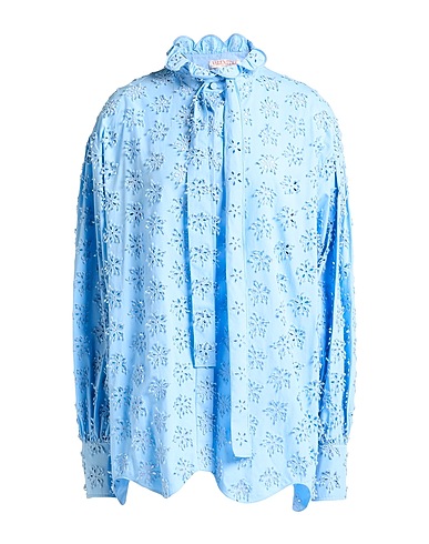 VALENTINO GARAVANI Lace shirts & blouses Sky blue 91% Cotton, 9% Elastane