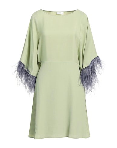 OTTOD'AME Vestito corto Verde chiaro 70% Acetato, 30% Seta, Piume di struzzo