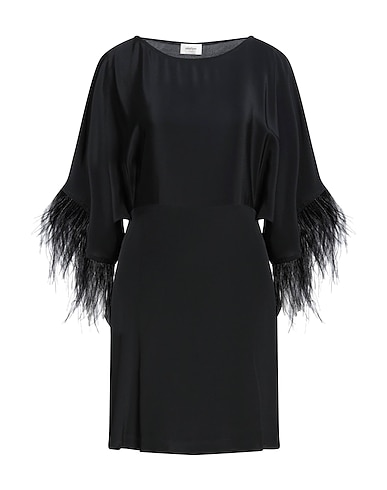 OTTOD'AME Kleid für besondere Anlässe Schwarz 70% Acetat, 30% Seide, Straussenfedern