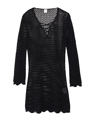8 by YOOX Cover-ups CROCHET KNIT DRESS WITH STRING DETAILS
 Black 75% Recycled cotton, 20% Recycled polyester, 5% Other Fibres