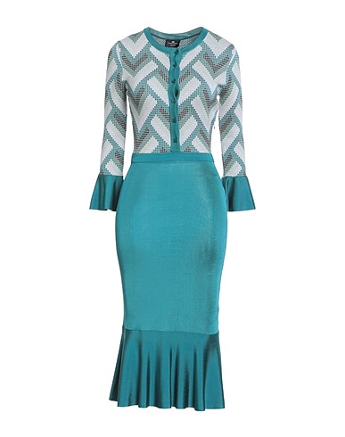 ELISABETTA FRANCHI Midi dress Deep teal 79% Viscose, 12% Wool, 5% Cotton, 4% Polyester