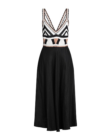 CLIPS Midi dress Black 100% Linen, Cotton