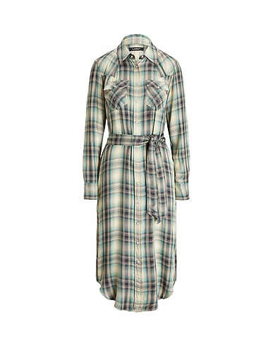 LAUREN RALPH LAUREN Midi dress PLAID TWILL SHIRTDRESS
 Green 100% Viscose