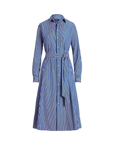 POLO RALPH LAUREN Midi dress BELTED STRIPED COTTON SHIRTDRESS
 Blue 100% Cotton
