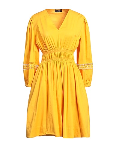 CLIPS Midi dress Yellow 79% Cotton, 18% Polyamide, 3% Elastane