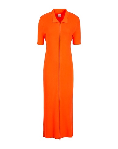 8 by YOOX ひざ丈ワンピース VISCOSE ZIP-UP POLO NECK DRESS
 オレンジ レーヨン 73% / 再生ポリアミド 27%