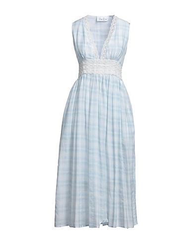 VIRNA DRÒ Midi dress Sky blue 80% Cotton, 20% Silk
