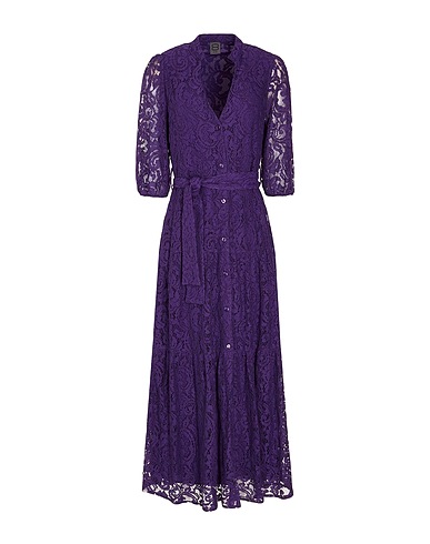 8 by YOOX Long dress LACE MAXI DRESS Purple 43% Viscose, 37% Cotton, 20% Polyamide