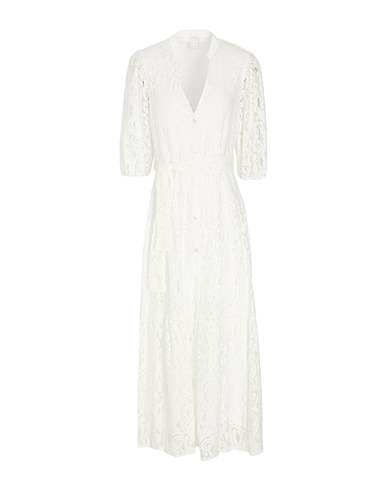 8 by YOOX Hemdkleid LACE MAXI DRESS Weiß 43% Viskose, 37% Baumwolle, 20% Polyamid