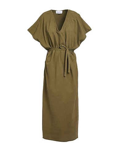 VIRNA DRÒ Long dress Military green 90% Cotton, 10% Elastane
