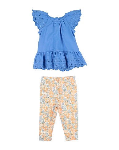 POLO RALPH LAUREN Baby co-ord  Eyelet Jersey Top & Floral Legging Set 
 Pastel blue 100% Cotton