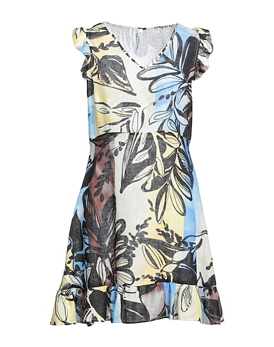 LFDL LA FABBRICA DEL LINO Kurzes Kleid Himmelblau 100% Leinen