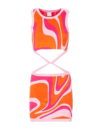8 by YOOX Sheath dress OPTICAL KNIT MINI DRESS WITH STRINGS
 Fuchsia 80% Viscose, 18% Recycled polyamide, 2% Elastane