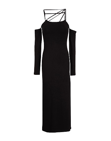 8 by YOOX Midi dress VISCOSE JERSEY OFF-SHOULDER STRAP MIDI DRESS
 Black 95% Viscose, 5% Elastane