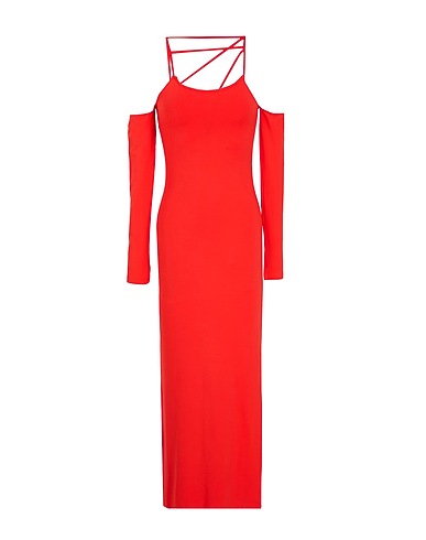8 by YOOX Midi dress VISCOSE JERSEY OFF-SHOULDER STRAP MIDI DRESS
 Coral 95% Viscose, 5% Elastane