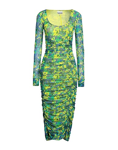 GANNI Midi dress Yellow 91% Recycled polyamide, 9% Elastane