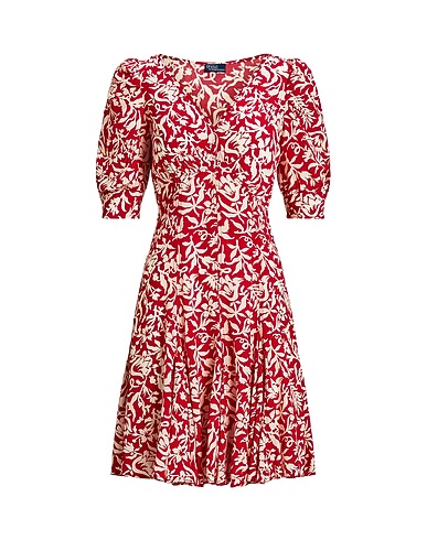 POLO RALPH LAUREN KLEIDER FLORAL MUTTON-SLEEVE GODET CREPE DRESS
 Ziegelrot 100% Viskose