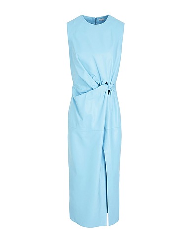 8 by YOOX Midi dress LEATHER DRAPE & KNOT PENCIL MIDI DRESS
 Turquoise 100% Lambskin