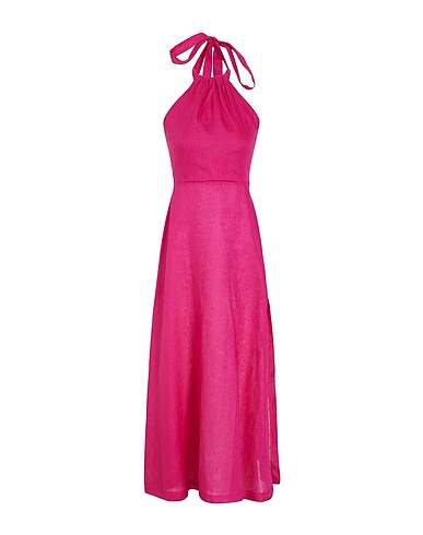 8 by YOOX Long dress LINEN HALTER LONG DRESS Fuchsia 100% Linen