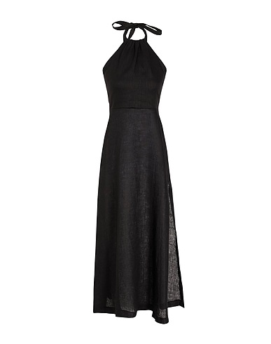 8 by YOOX Long dress LINEN HALTER LONG DRESS Black 100% Linen