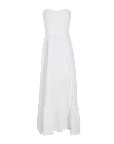 8 by YOOX Vestito estivo LINEN BANDEAU FRONT-SLIT LONG DRESS Avorio 100% Lino