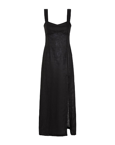 8 by YOOX Long dress LINEN FRONT-SLIT LONG DRESS Black 100% Linen