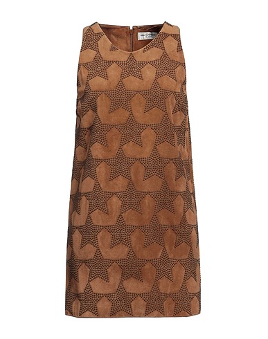 SAINT LAURENT Short dress Camel 100% Calfskin, Brass