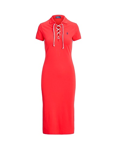 POLO RALPH LAUREN Midi dress Red 97% Cotton, 3% Elastane