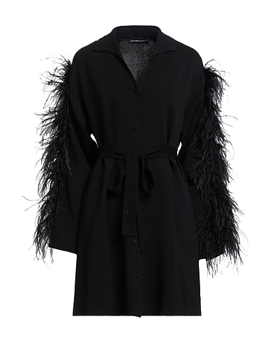 ANTONELLA RIZZA Vestito corto Nero 100% Viscosa, Piume di struzzo