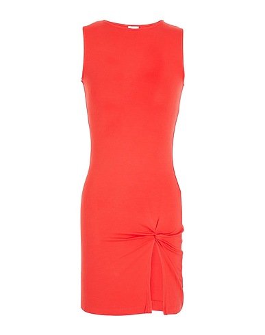 8 by YOOX Sheath dress JERSEY SLEEVELESS FRONT RUCHED SLIT MINI DRESS
 Coral 95% Viscose, 5% Elastane