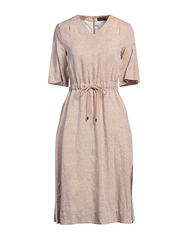 PESERICO Midi dress Light brown 100% Linen, Cotton