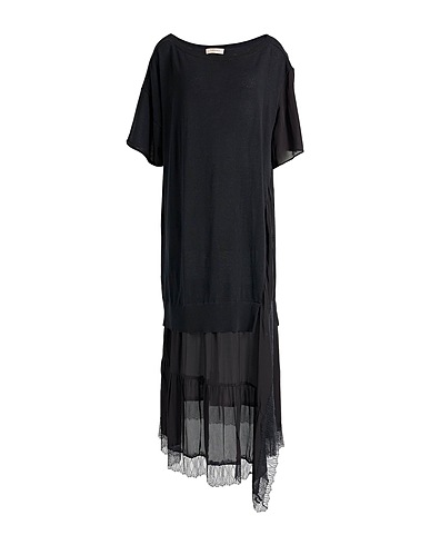 TWINSET Midi dress Black 52% Linen, 43% Cotton, 5% Polyamide, Viscose, Polyester