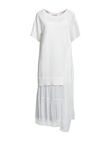 TWINSET Vestito midi Avorio 52% Lino, 43% Cotone, 5% Poliammide, Viscosa, Poliestere