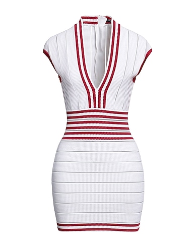 BALMAIN Sheath dress White 86% Viscose, 12% Polyamide, 2% Elastane, Metallic Polyester