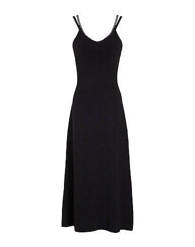 8 by YOOX Long dress VISCOSE BLEND  STRAP KNIT MAXI DRESS
 Black 75% Viscose, 25% Recycled polyamide