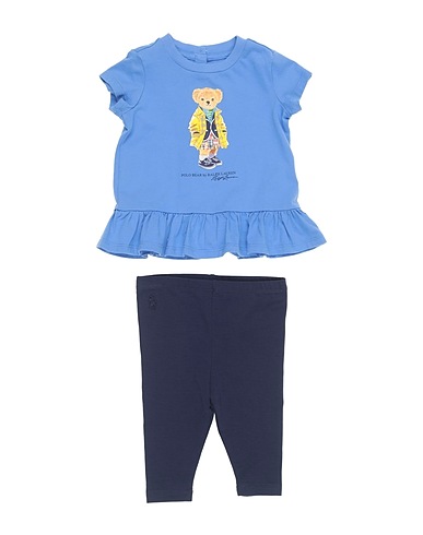 POLO RALPH LAUREN Ensemble bébé   Polo Bear Jersey Peplum Top & Legging 
 Bleu-gris 100% Coton