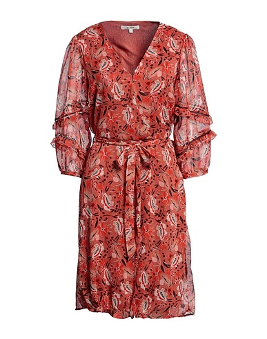GARCIA Midi dress Rust 99% Polyester, 1% Metallic fiber