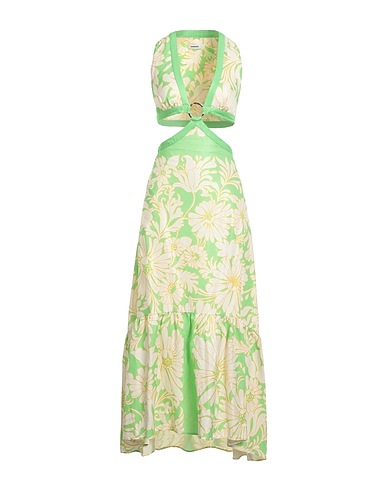 SANDRO Long dress Green 70% Viscose, 30% Linen, Mother-of-pearl
