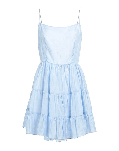 SANDRO Pleated dress Sky blue 100% Viscose, Linen, Polyester