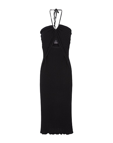 8 by YOOX オフィスワンピース ORGANIC COTTON OPEN KNIT HALTERNECK DRESS
 ブラック オーガニックコットン 100%