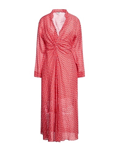 SANDRO Long dress Red 62% Linen, 38% Silk, Polyester