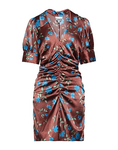 GANNI Short dress Brown 92% Silk, 8% Elastane