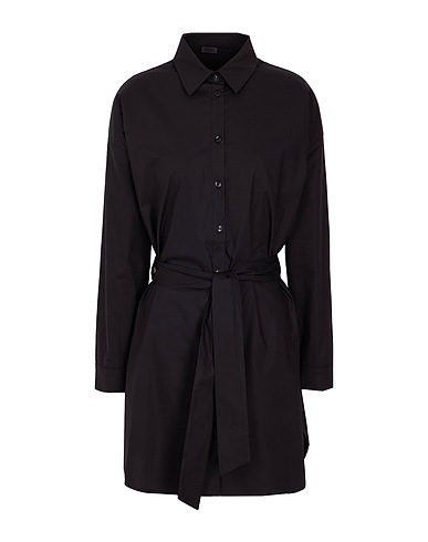 8 by YOOX Office dress COTTON CHEMISIER BELTED MINI DRESS
 Black 100% Cotton