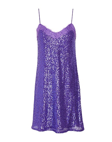 8 by YOOX Sequin dress SEQUIN LACE-TRIM MINI SLIP DRESS
 Purple 92% Polyester, 8% Elastane