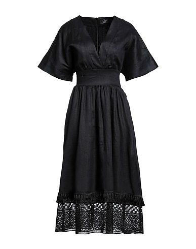 CLIPS Midi dress Black 100% Linen, Polyester