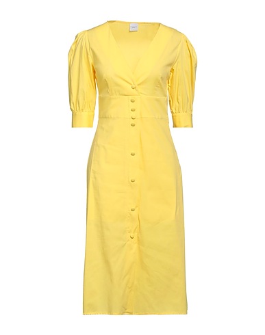 ELEONORA STASI Midi dress Yellow 78% Cotton, 19% Nylon, 3% Lycra®