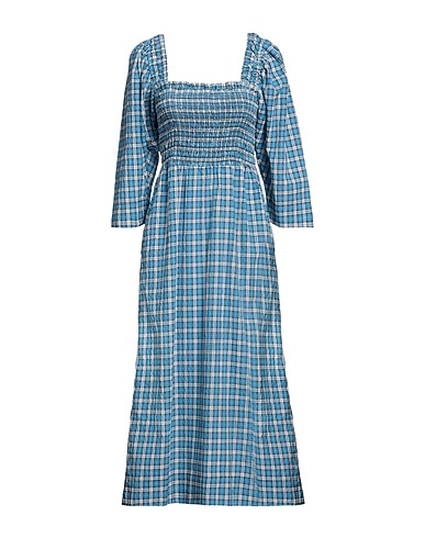 GANNI Midi dress Azure 61% Organic cotton, 30% Recycled polyester, 9% Polyamide