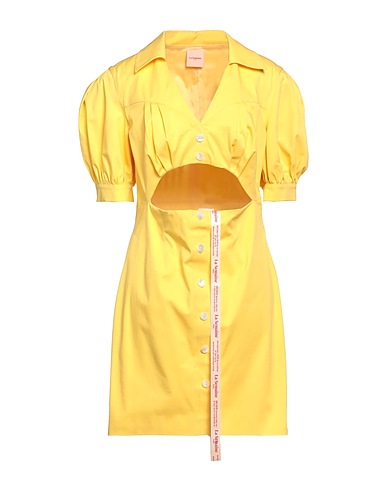 LA SEMAINE Paris Shirt dress Yellow 97% Cotton, 3% Elastane
