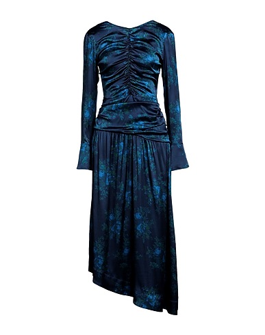 GANNI Long dress Navy blue Silk, Elastane